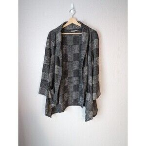 Chico's Open Plaid Gray Cardigan Sweater Check Sz 1 Draped Medium Contempory N51
